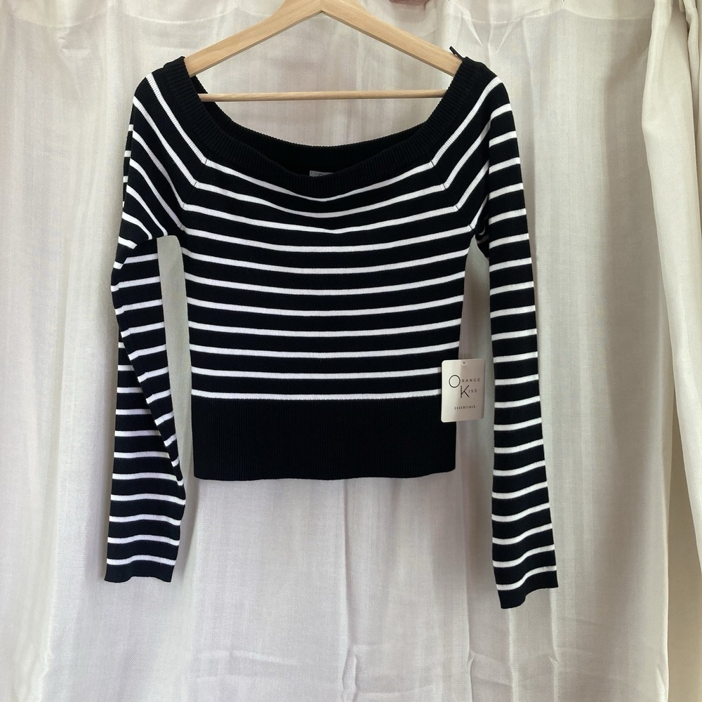 NWT Orange Kiss Essential Sweater Women's Size‎ XLarge Black White Striped